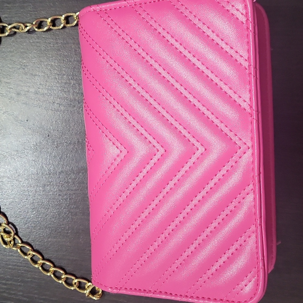 Pink Quilted Chain Cross Body Shoulder Bag - Picture 3 of 6